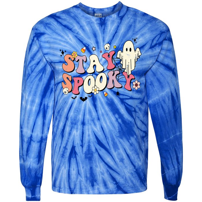 Vintage Cute Ghost Halloween Gift Retro Stay Spooky Party Gift Tie-Dye Long Sleeve Shirt