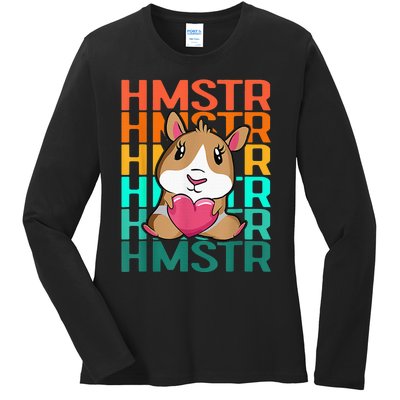 Vintage Cute Hamster Lover - Cute Guinea Pig Design Ladies Long Sleeve Shirt