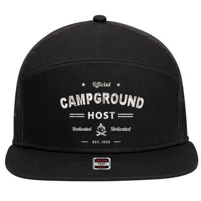 Vintage CAMPGROUND HOST Squad Summer Camp Campsite Staff 7 Panel Mesh Trucker Snapback Hat