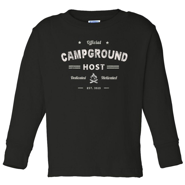 Vintage CAMPGROUND HOST Squad Summer Camp Campsite Staff Toddler Long Sleeve Shirt