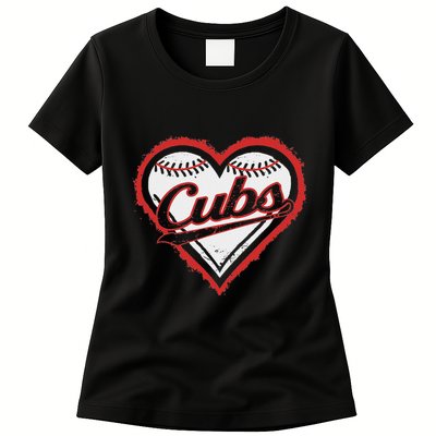 Vintage Cubs Heart Throwback Retro Classic Womens T-Shirt