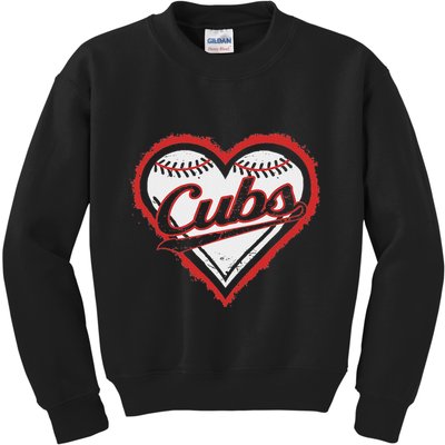 Vintage Cubs Heart Throwback Retro Classic Kids Sweatshirt