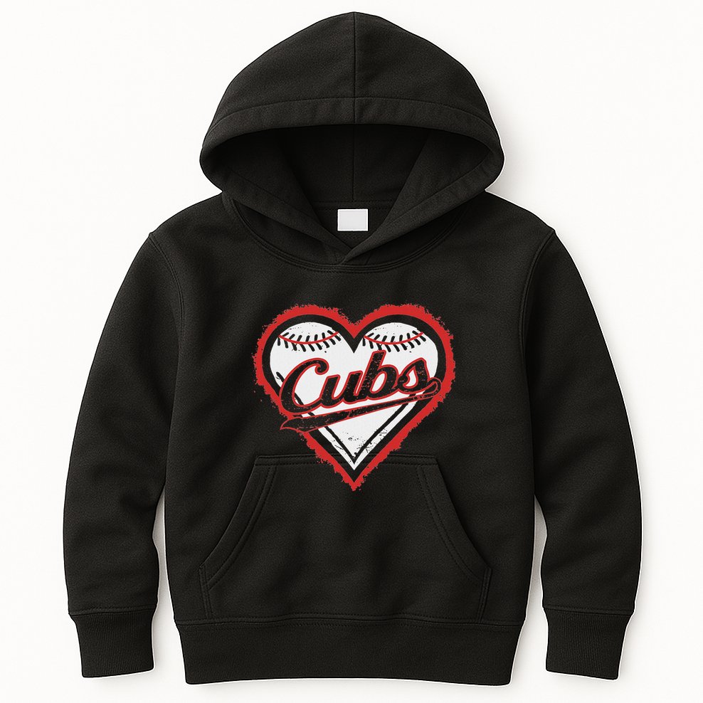 Vintage Cubs Heart Throwback Retro Classic Kids Hoodie