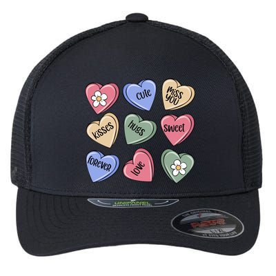 Valentine Candy Hearts Cute Gift Flexfit Unipanel Trucker Cap