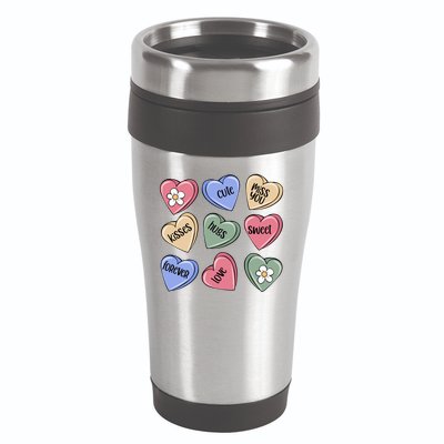 Valentine Candy Hearts Cute Gift 16oz Travel Tumbler