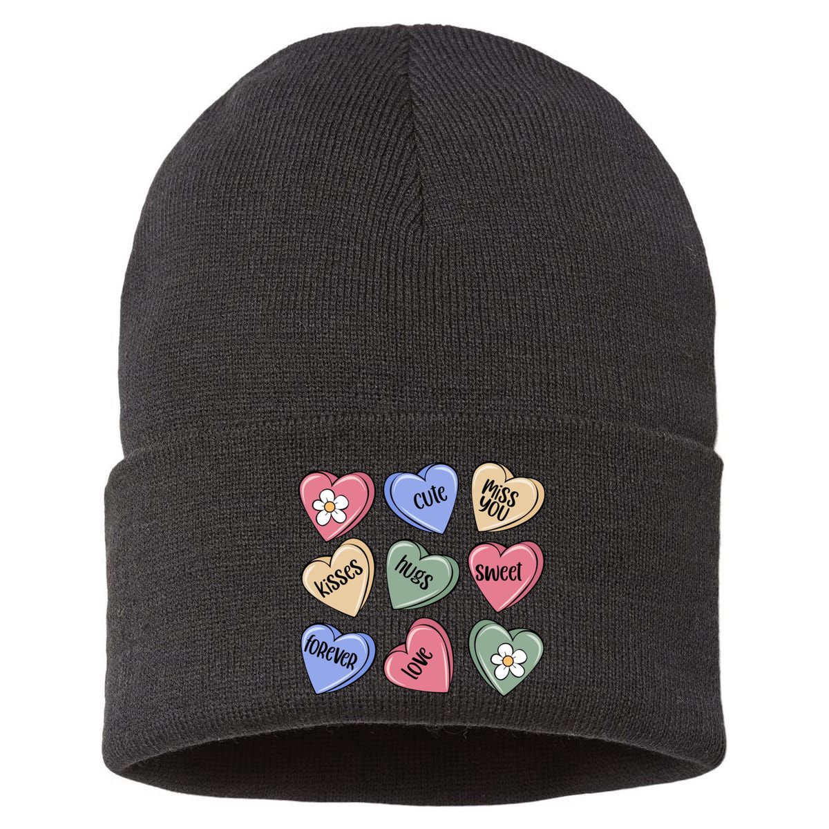 Valentine Candy Hearts Cute Gift Sustainable Knit Beanie