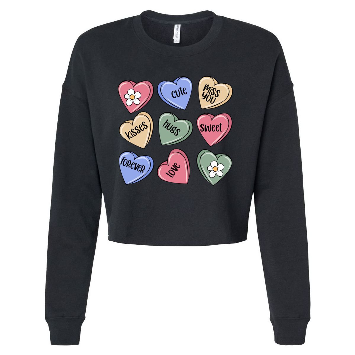 Valentine Candy Hearts Cute Gift Cropped Pullover Crew