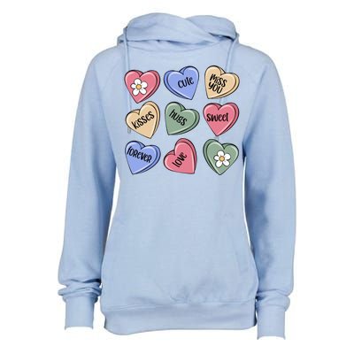 Valentine Candy Hearts Cute Gift Womens Funnel Neck Pullover Hood