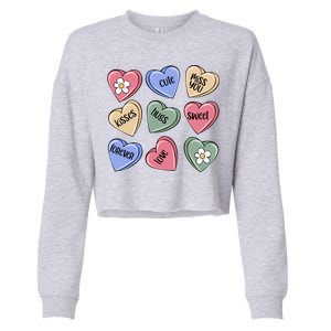 Valentine Candy Hearts Cute Gift Cropped Pullover Crew