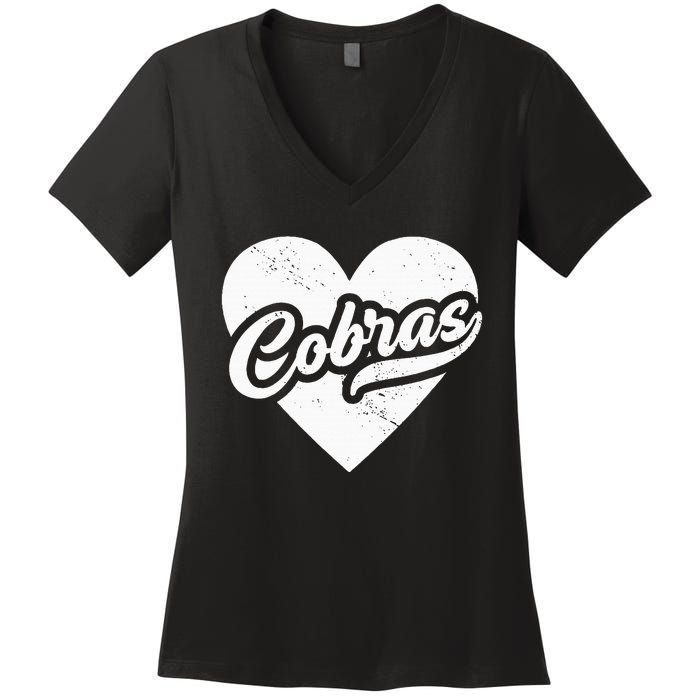 Vintage Cobras High School Spirit Go Cobras Love Women's V-Neck T-Shirt