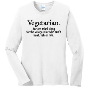 Vegetarian Cant Hunt Fish Funny Ladies Long Sleeve Shirt