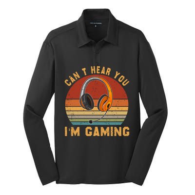 Vintage Can't Hear You I'm Gaming Lover Video Gamer Cute Gift Silk Touch Performance Long Sleeve Polo