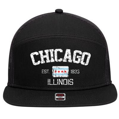 Vintage Chicago Illinois Est. 1833 Gift 7 Panel Mesh Trucker Snapback Hat