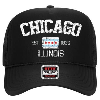 Vintage Chicago Illinois Est. 1833 Gift High Crown Mesh Back Trucker Hat