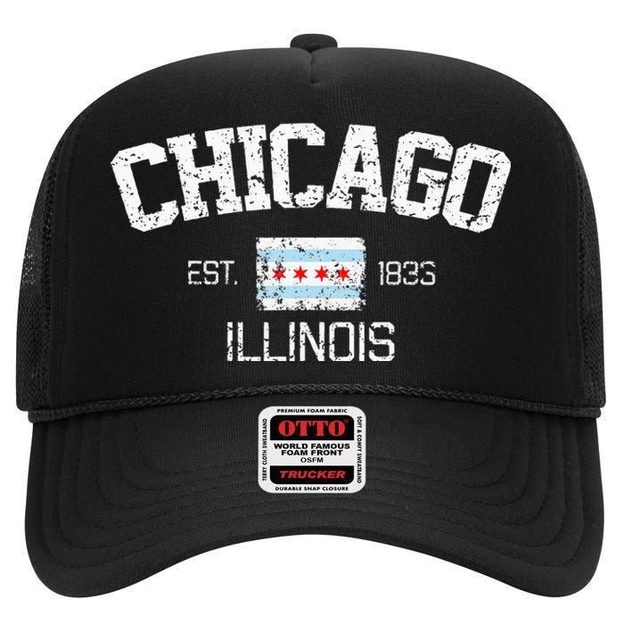 Vintage Chicago Illinois Est. 1833 Gift High Crown Mesh Back Trucker Hat