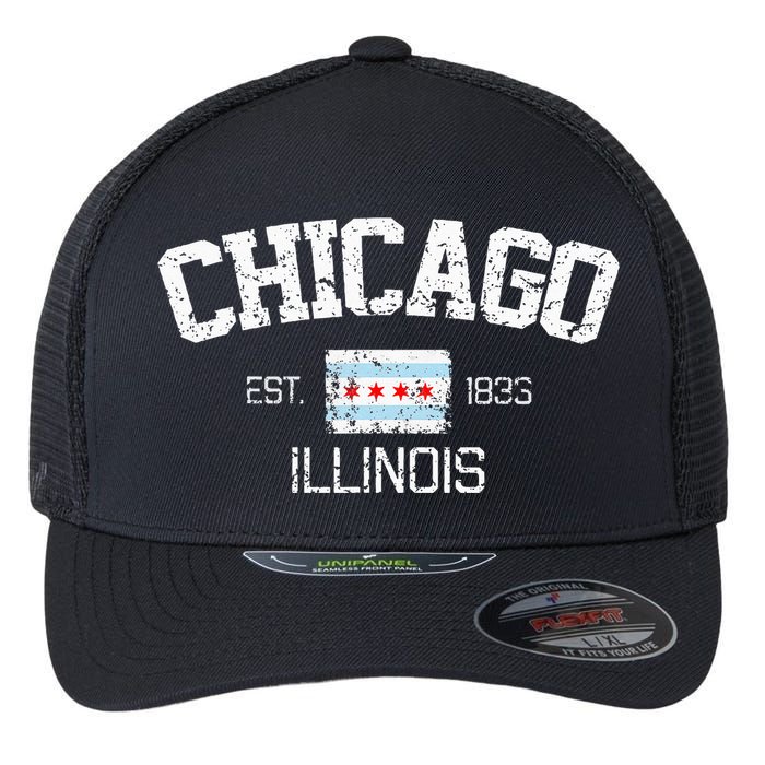 Vintage Chicago Illinois Est. 1833 Gift Flexfit Unipanel Trucker Cap