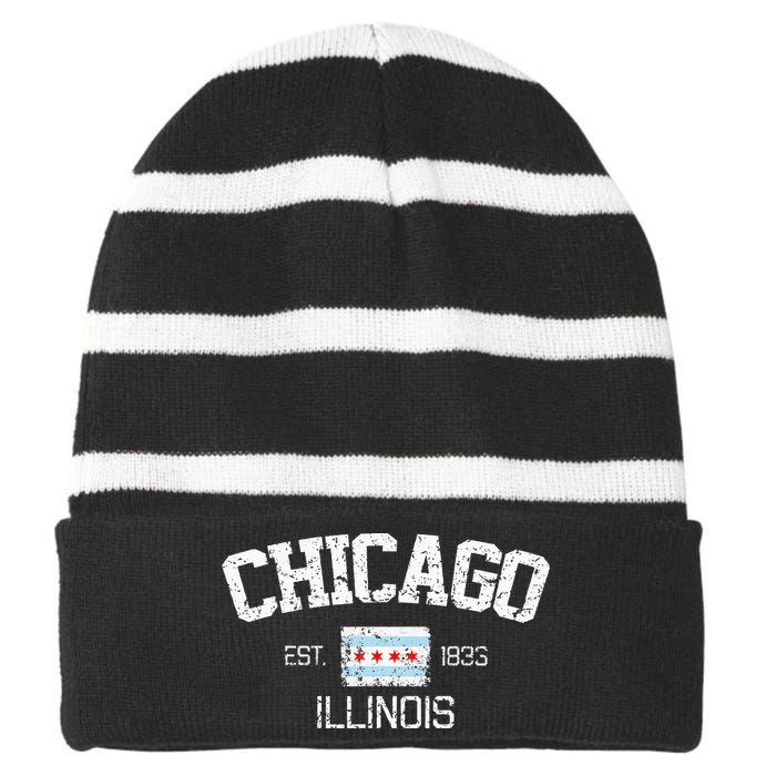 Vintage Chicago Illinois Est. 1833 Gift Striped Beanie with Solid Band