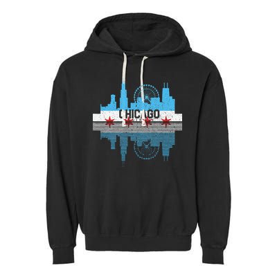 Vintage Chicago Illinois Flag Tees Skyline Garment-Dyed Fleece Hoodie