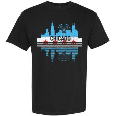 Vintage Chicago Illinois Flag Tees Skyline Garment-Dyed Heavyweight T-Shirt