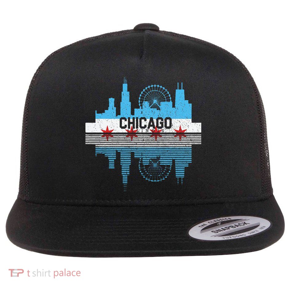 Vintage Chicago Illinois Flag Tees Skyline Flatbill Hat