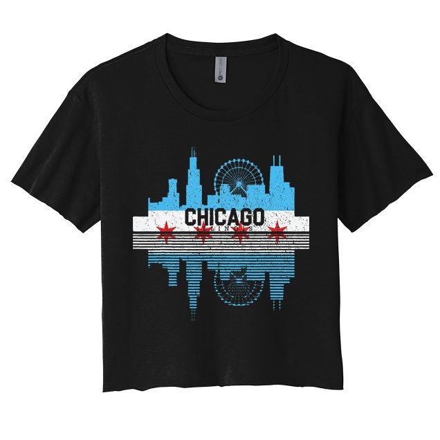 Vintage Chicago Illinois Flag Tees Skyline Crop Top