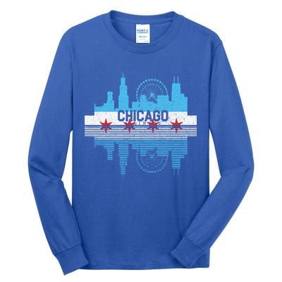 Vintage Chicago Illinois Flag Tees Skyline Tall Long Sleeve T-Shirt