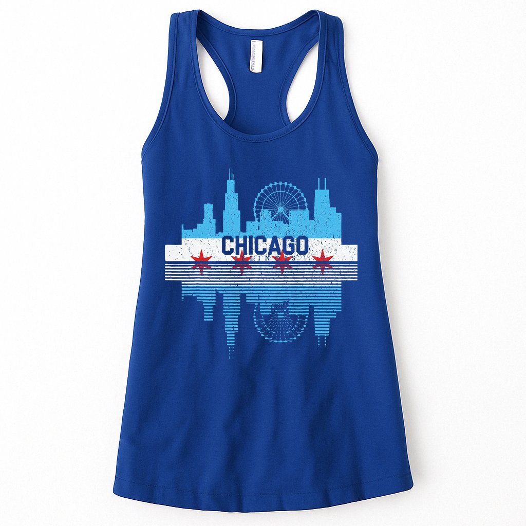 Vintage Chicago Illinois Flag Tees Skyline Womens Tank Top