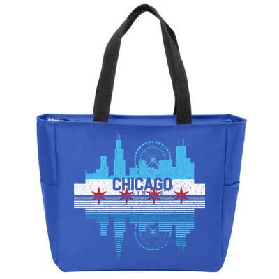 Vintage Chicago Illinois Flag Tees Skyline Zip Tote Bag