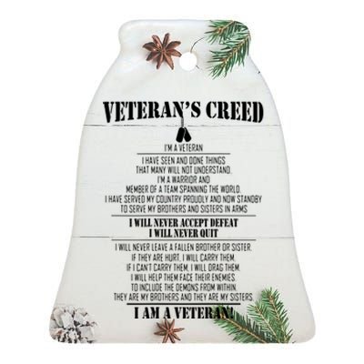 Veteran's Creed I'm A Veteran Ceramic Bell Ornament