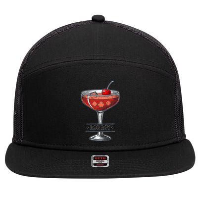 Vintage Cocktail Illustration Featuring Rob Roy 7 Panel Mesh Trucker Snapback Hat