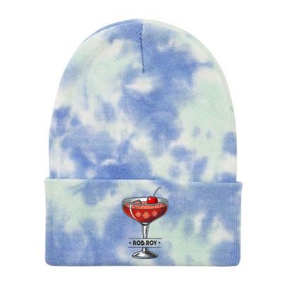 Vintage Cocktail Illustration Featuring Rob Roy Tie Dye 12in Knit Beanie