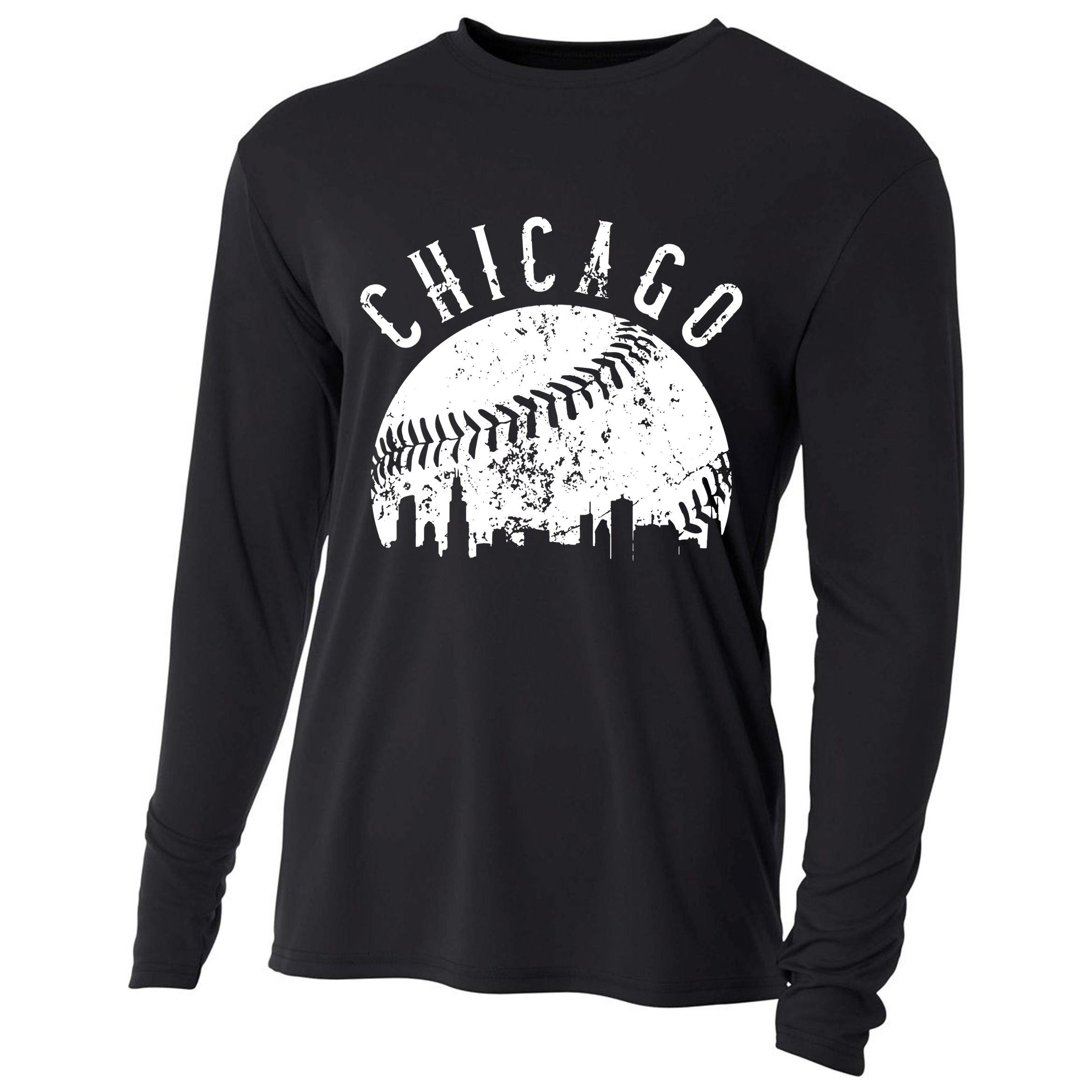 Vintage Chicago Illinois Skyline Apparel Cooling Performance Long Sleeve Crew