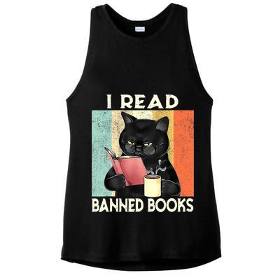 Vintage Cat I Read Banned Books Funny Ladies PosiCharge Tri-Blend Wicking Tank