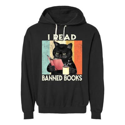 Vintage Cat I Read Banned Books Funny Garment-Dyed Fleece Hoodie