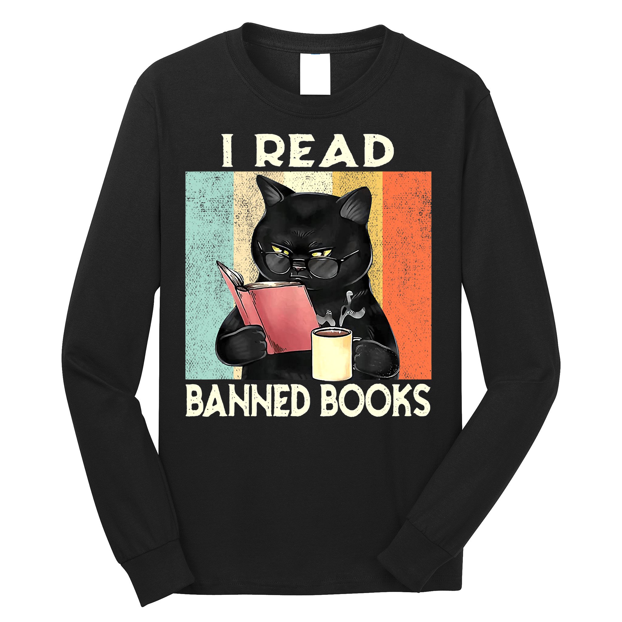 Vintage Cat I Read Banned Books Funny Long Sleeve Shirt