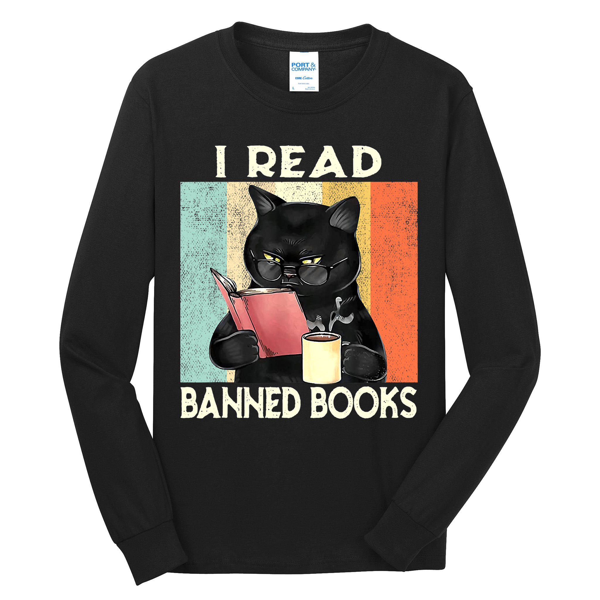 Vintage Cat I Read Banned Books Funny Tall Long Sleeve T-Shirt