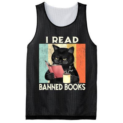Vintage Cat I Read Banned Books Funny Mesh Reversible Basketball Jersey Tank