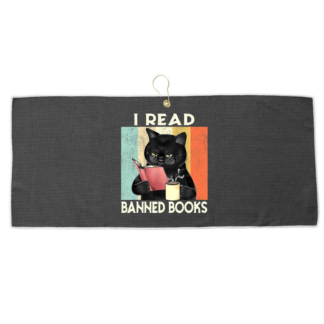 Vintage Cat I Read Banned Books Funny Large Microfiber Waffle Golf Towel