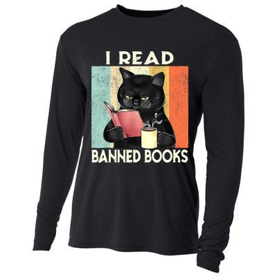 Vintage Cat I Read Banned Books Funny Cooling Performance Long Sleeve Crew
