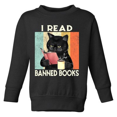 Vintage Cat I Read Banned Books Funny Toddler Sweatshirt