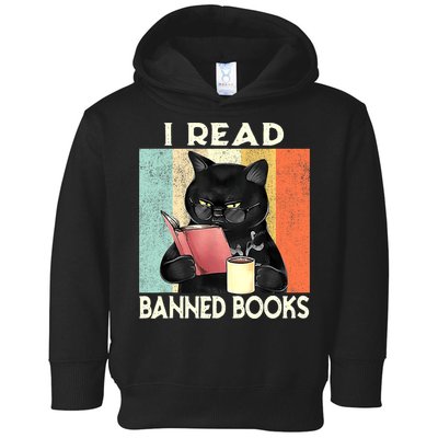 Vintage Cat I Read Banned Books Funny Toddler Hoodie