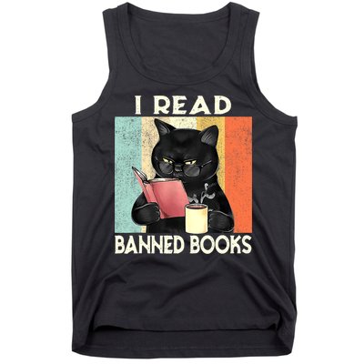 Vintage Cat I Read Banned Books Funny Tank Top