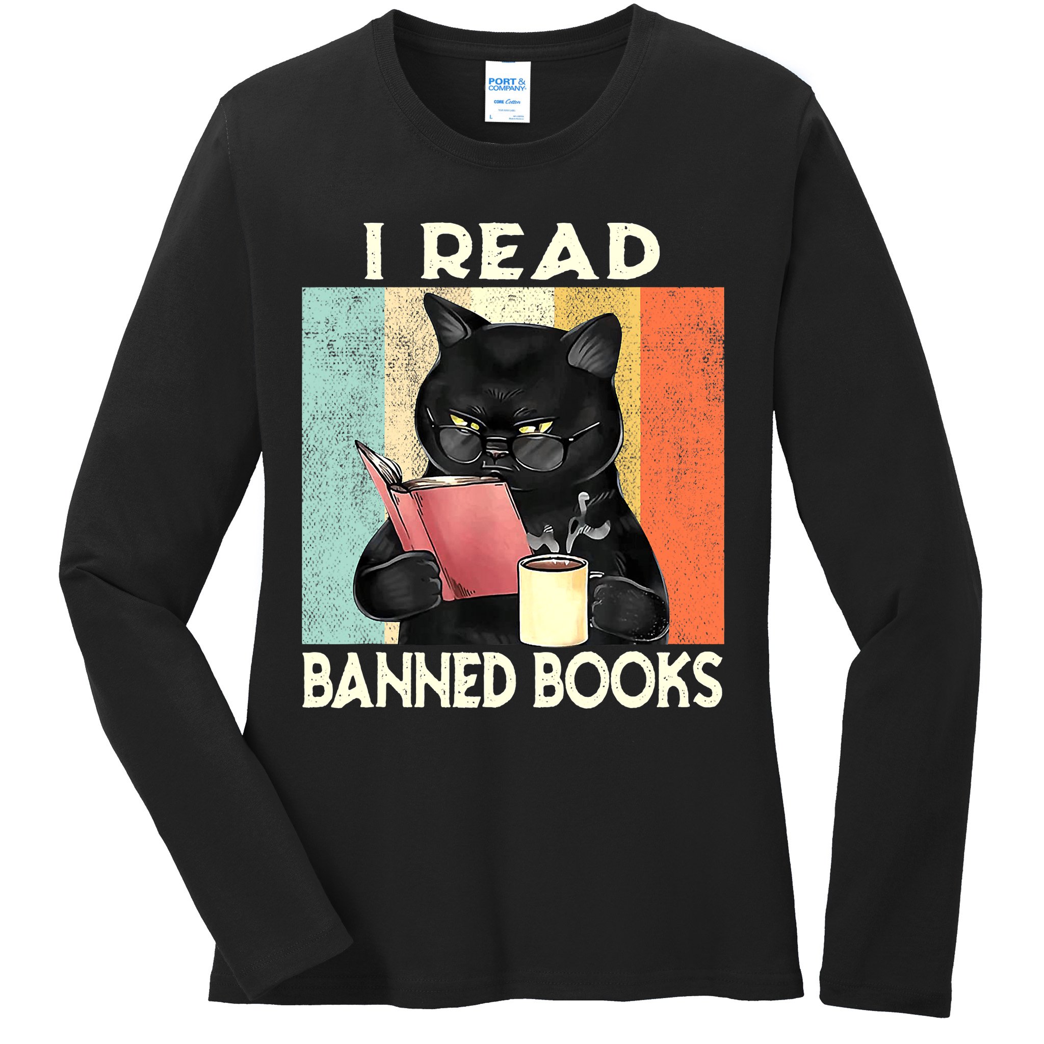 Vintage Cat I Read Banned Books Funny Ladies Long Sleeve Shirt