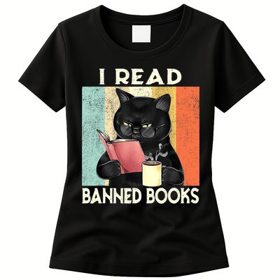 Vintage Cat I Read Banned Books Funny Womens T-Shirt