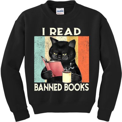 Vintage Cat I Read Banned Books Funny Kids Sweatshirt