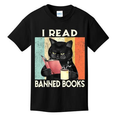 Vintage Cat I Read Banned Books Funny Kids T-Shirt