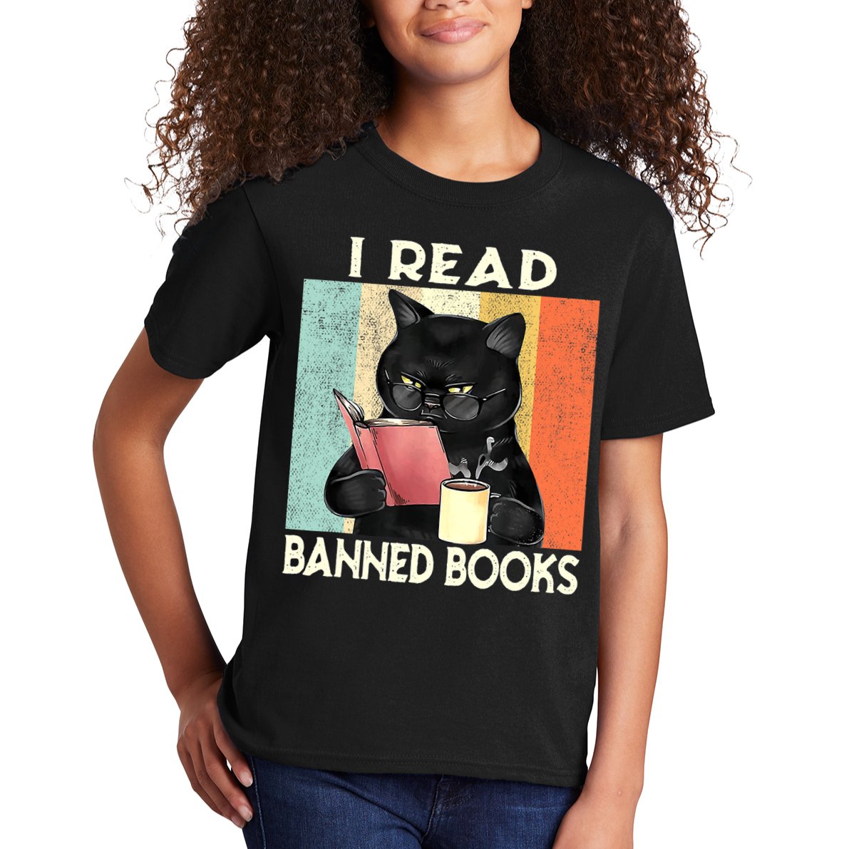Vintage Cat I Read Banned Books Funny Kids T-Shirt