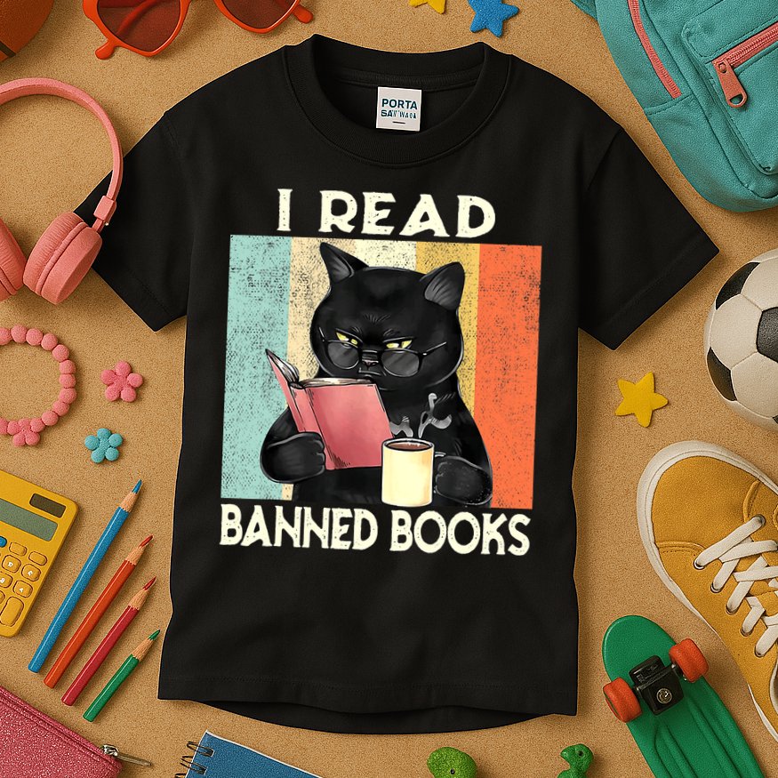 Vintage Cat I Read Banned Books Funny Kids T-Shirt