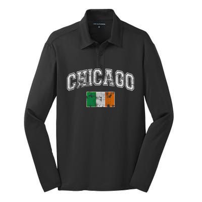 Vintage Chicago Irish Flag St Patricks Day Chirish Gift Silk Touch Performance Long Sleeve Polo