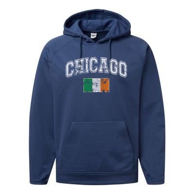 Vintage Chicago Irish Flag St Patricks Day Chirish Gift Performance Fleece Hoodie